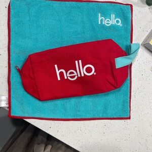 Red and Teal Hello Pouch and Towel Set